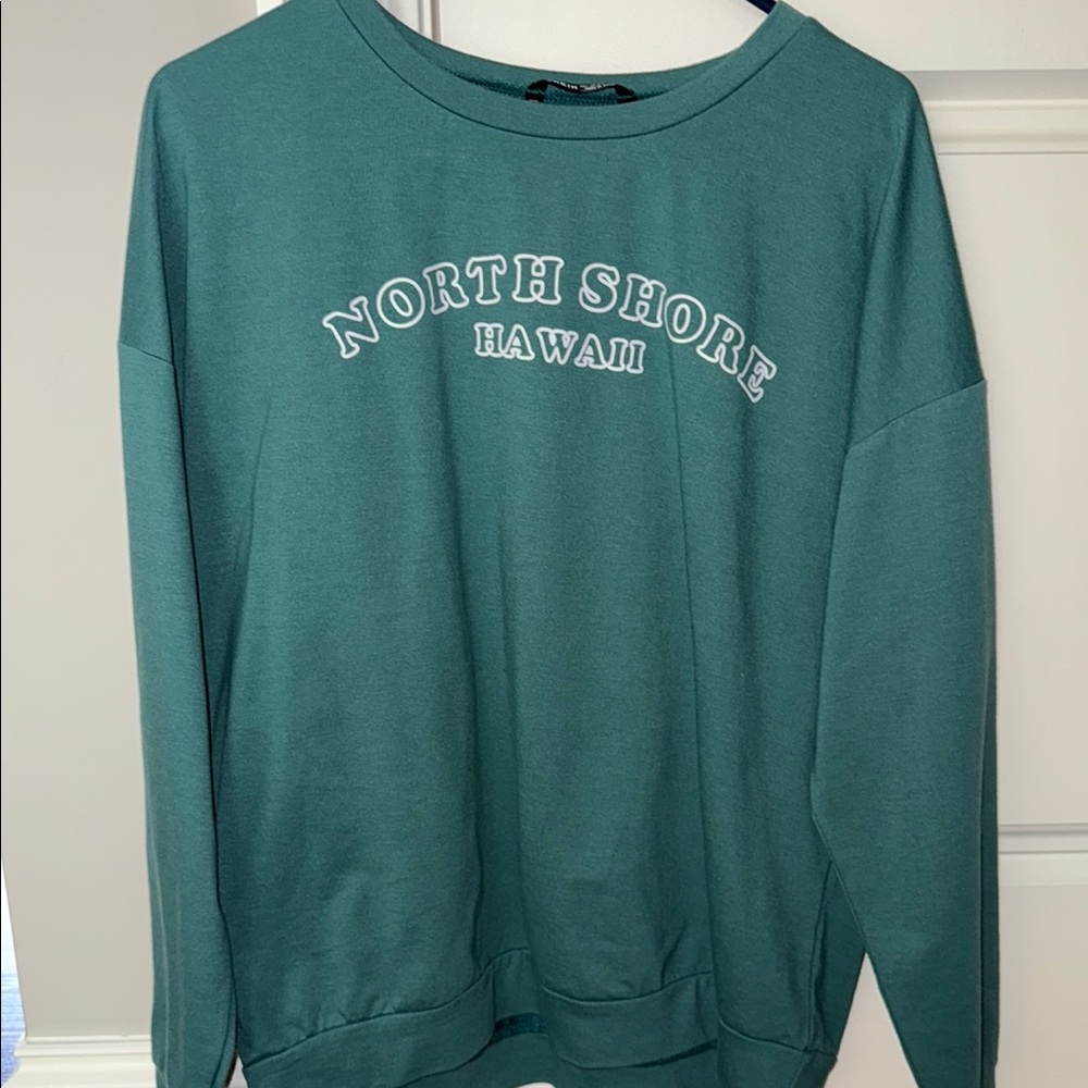 SHEIN Green Crew Neck Sweater with Collegiate Text